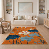 Vibrant Orange Lotus Bloom Area Rug