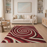 Red Swirling Vortex Abstract Area Rug