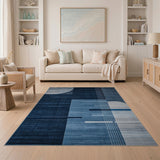 Modern Navy Blue Geometric Abstract Area Rug