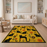 Whimsical Black Cats Sunflowers Yellow Area Rug