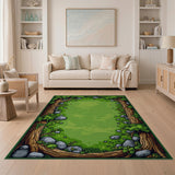 Whimsical Green Forest Glade Kids Area Rug