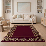 Ornate Gold Border Maroon Persian Rug