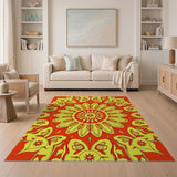 Radiant Red Yellow Sunflower Mandala Area Rug