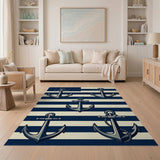 Blue and Teal Nautical Navy Anchor Striped Area Rug