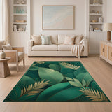 Emerald Green Gold Leaf Foliage Area Rug