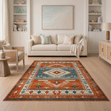 Multi-color and Patterns Terracotta Teal Southwestern Geometric Area Rug
