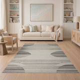 Abstract Geometric Striped Area Rug in Beige Grey