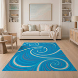 Blue and Teal Hypnotic Blue Swirl Geometric Area Rug
