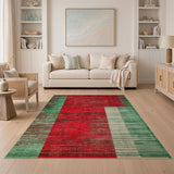 Bold Red and Green Geometric Stripe Area Rug