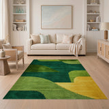 Vibrant Green Curved Geometric Area Rug