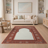 Ornate Red Moroccan Arch Area Rug