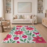 Whimsical Pink Hibiscus Birds Area Rug