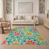 Floral Vintage Vibrant Pink Hibiscus Floral Area Rug