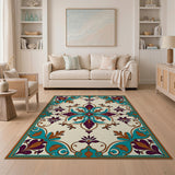 Ornate Teal Purple Traditional Persian Rug
