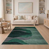 Emerald Grey Wave Abstract Area Rug