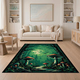 Green Enchanted Mushroom Forest Area Rug