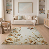 Cream Peony Garden with Butterflies Area Rug