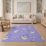 Purple Sleepy Cat Crescent Moon Kids Rug