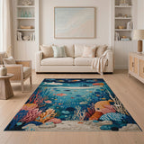 Whimsical Underwater Fish Shark Kids Area Rug