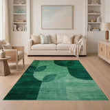Emerald Green Geometric Leaf Abstract Rug