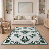 Ornate Green Floral Leaf Area Rug