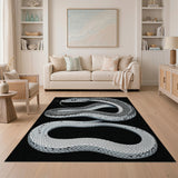 Black and White Coiled Serpent Black White Area Rug