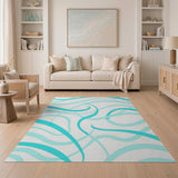 Abstract Area Blue and Teal Swirling Teal Waves Abstract Area Rug