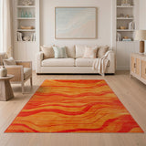Bold Orange Wavy Geometric Area Rug