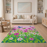 Whimsical Pink Floral Butterflies Area Rug