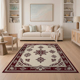 Ornate Ivory and Maroon Traditional Persian Rug