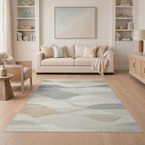 Layered Wave Beige Abstract Area Rug