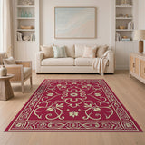 Elegant Red Persian Area Rug with Gold Vine Motifs