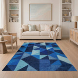 Blue Geometric Triangle Area Rug