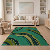 Teal Green Swirling Abstract Area Rug