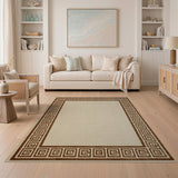 Greek Key Tan Border Beige Area Rug