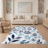 Blue Leaf Silhouette Washable Area Rug