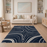 Navy Swirl Abstract Area Rug