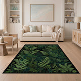 ODIKA Dark Green Fern Botanical Washable Low Pile Area Rug