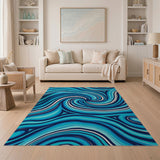 Blue and Teal Blue Teal Swirl Abstract Area Rug