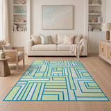 Blue Teal Nested Geometric Modern Rug