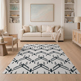 Black White Geometric Wing Pattern Rug