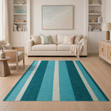 Blue Teal Striped Coastal Woven Rug