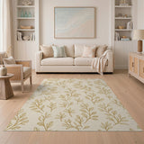 Cream Gold Botanical Leaf Area Rug