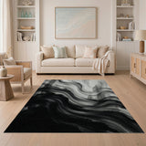 Abstract Ink Wave Black White Area Rug
