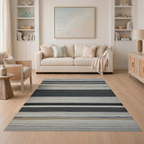 Bold Striped Black White Woven Area Rug
