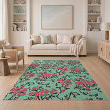 Pink Cherry Blossom Teal Floral Area Rug