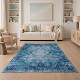 Teal Blue Distressed Medallion Area Rug