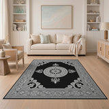 Ornate Black White Persian Medallion Traditional Persian Rug