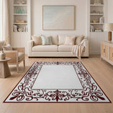 Red Ornate Maroon Floral Border Area Rug