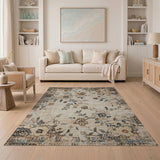 Distressed Beige Floral Vine Area Rug